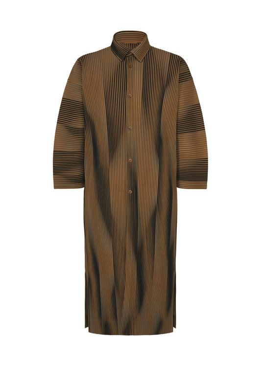 A product shot of the HOMME PLISSÉ ISSEY MIYAKE BLEND OF LIGHTS shirt in brown.