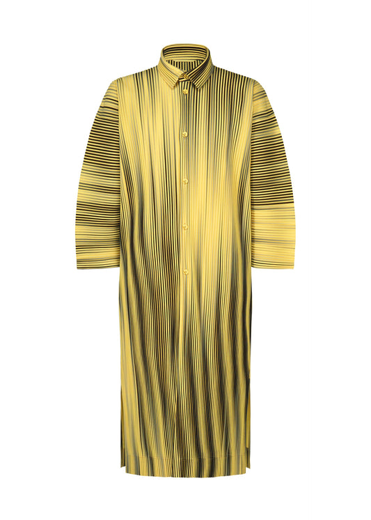 A product shot of the HOMME PLISSÉ ISSEY MIYAKE BLEND OF LIGHTS shirt in yellow.