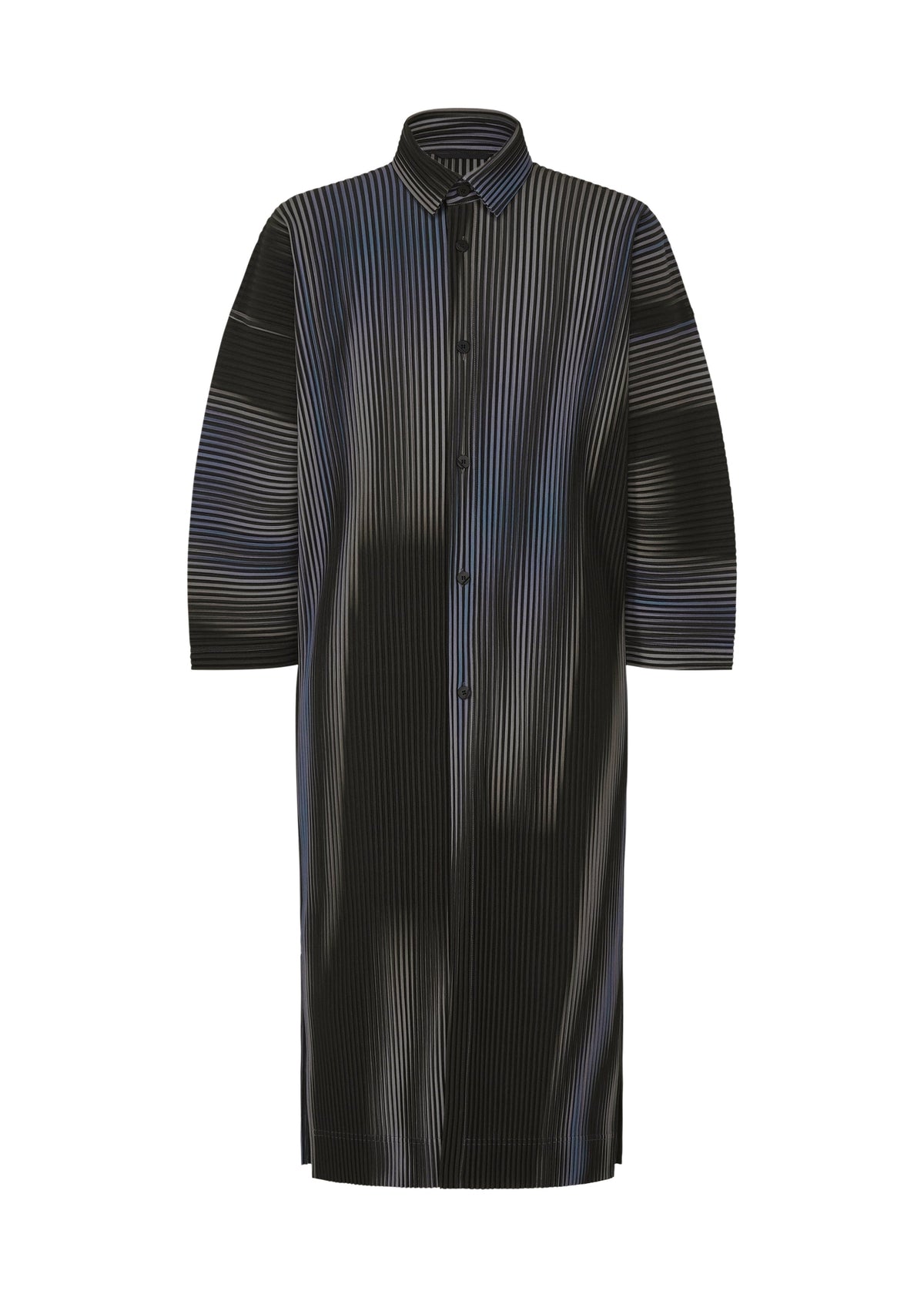 A product shot of the HOMME PLISSÉ ISSEY MIYAKE BLEND OF LIGHTS shirt in blue.