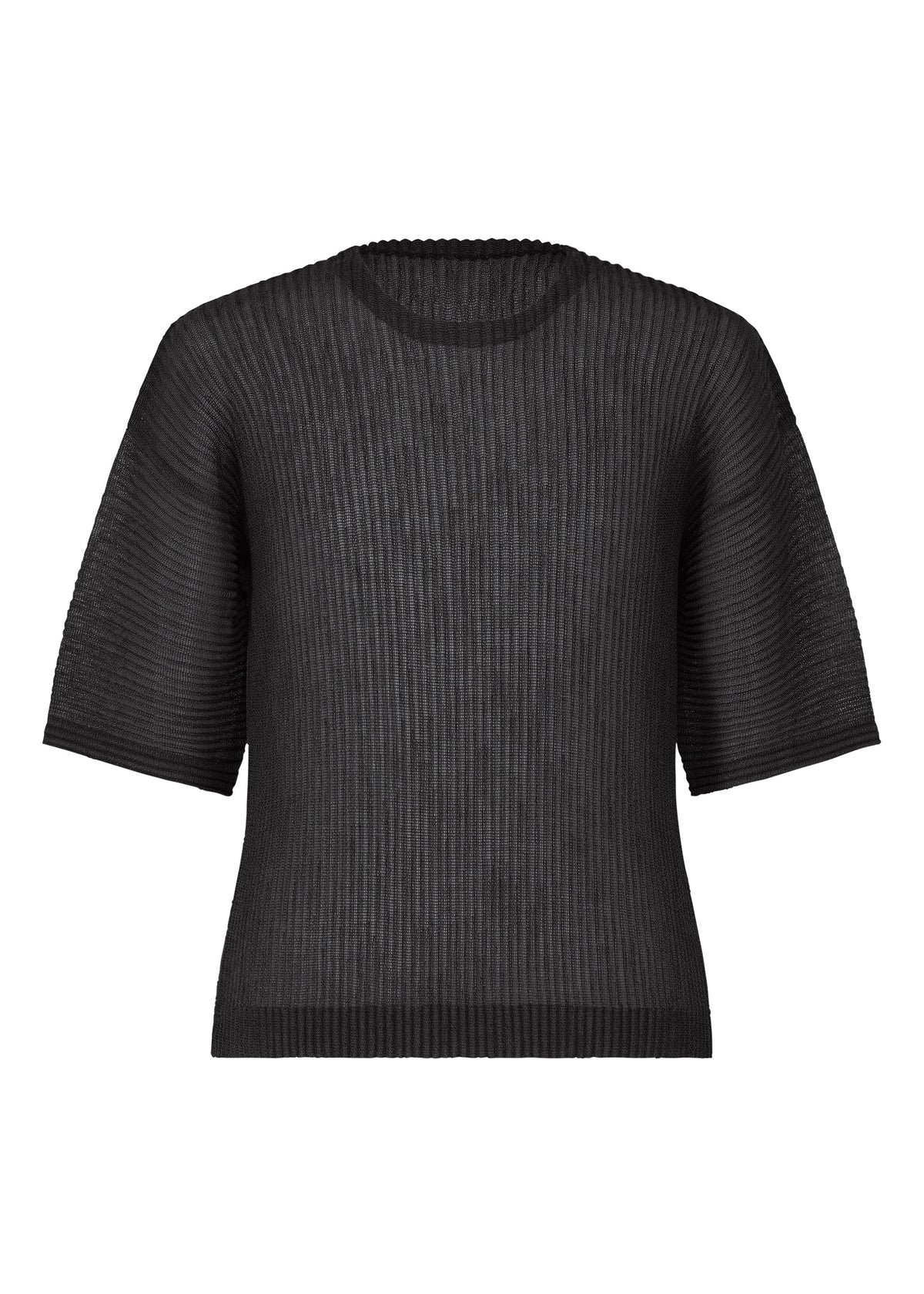 A product shot of the HOMME PLISSÉ ISSEY MIYAKE RUSTIC MESH top in black.