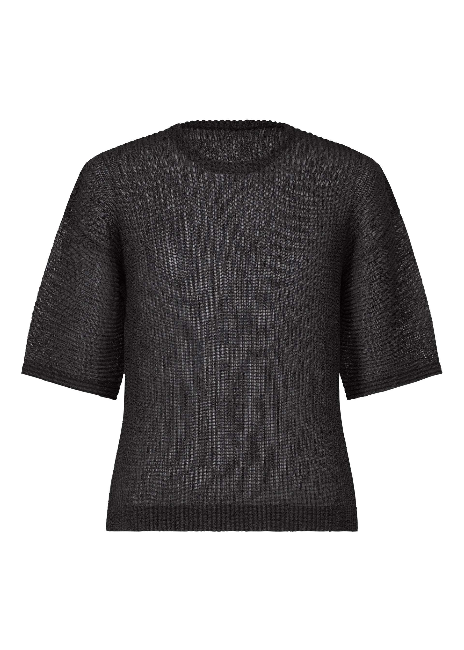 A product shot of the HOMME PLISSÉ ISSEY MIYAKE RUSTIC MESH top in black.