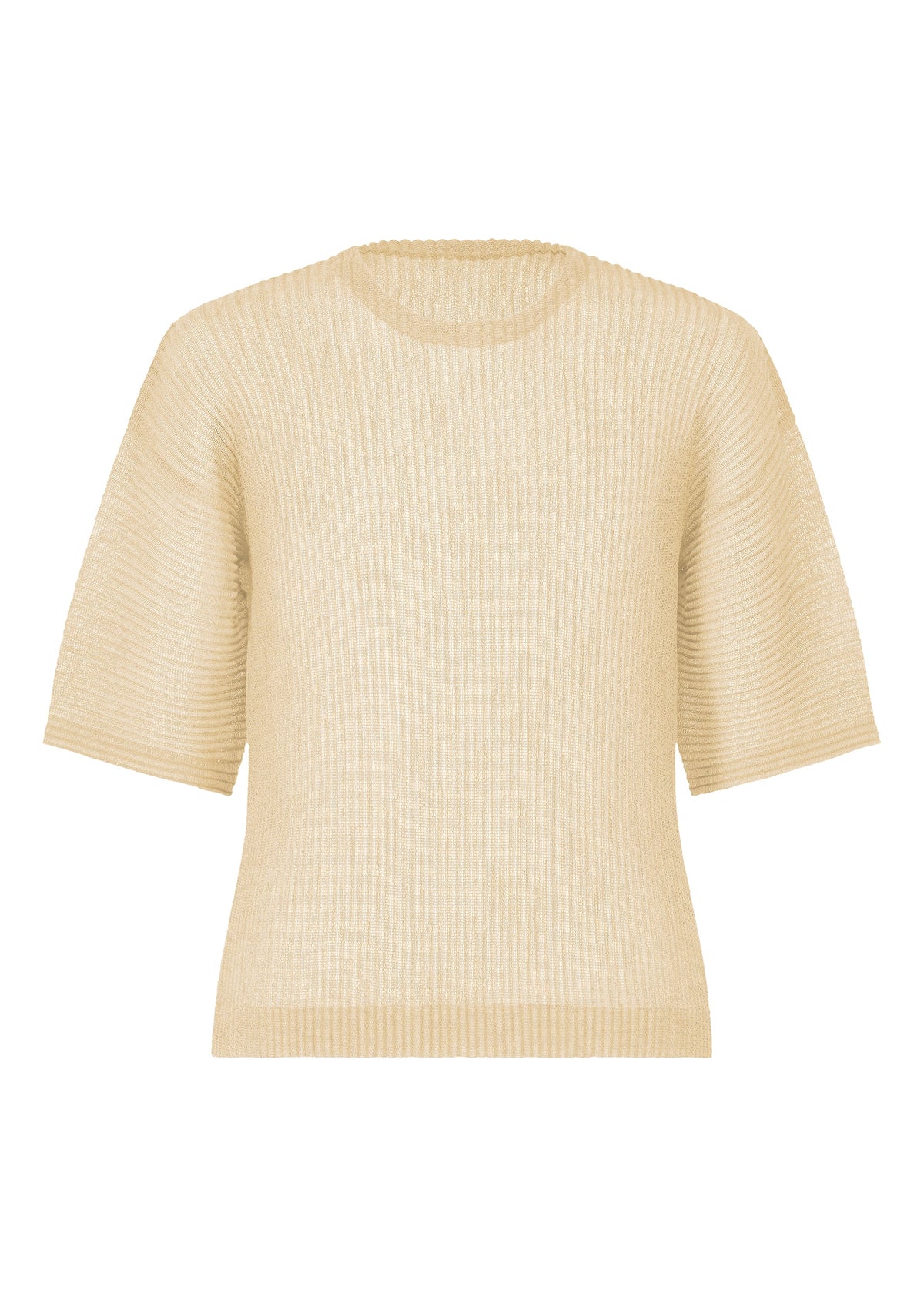 A product shot of the HOMME PLISSÉ ISSEY MIYAKE RUSTIC MESH top in ivory.