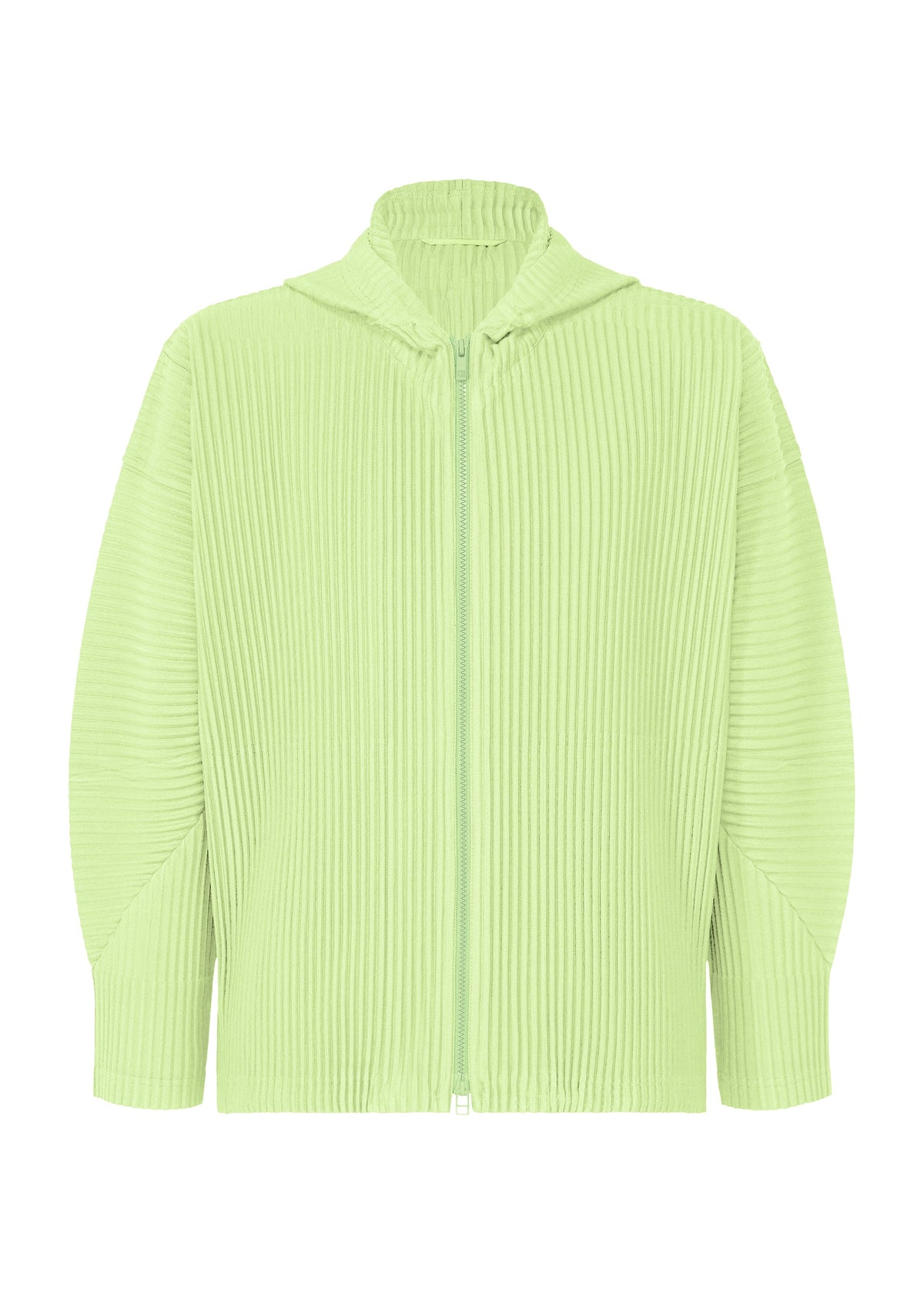 A product shot of the HOMME PLISSÉ ISSEY MIYAKE MONTHLY COLORS : JULY jacket in shine green.
