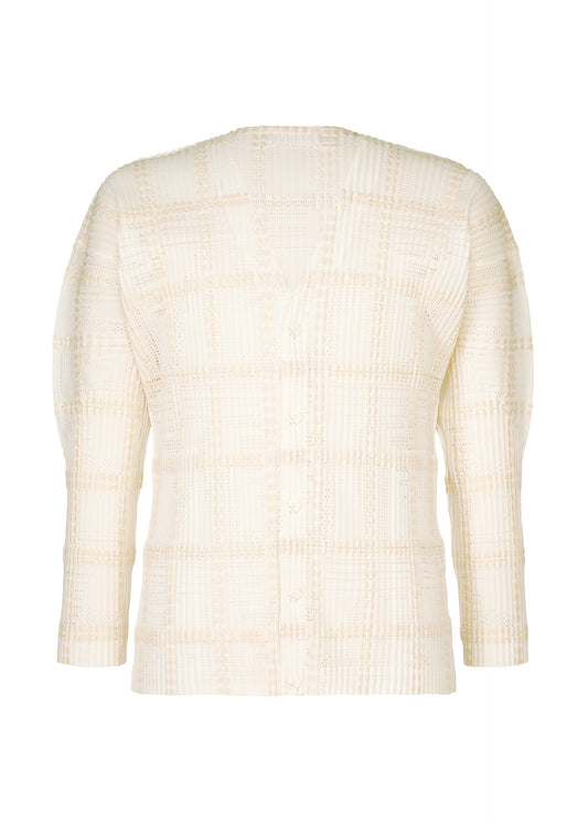A product shot of the HOMME PLISSÉ ISSEY MIYAKE LACE GRID PLEATS jacket in white.
