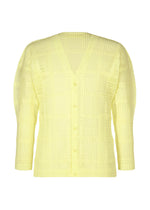 A product shot of the HOMME PLISSÉ ISSEY MIYAKE LACE GRID PLEATS jacket in yellow.
