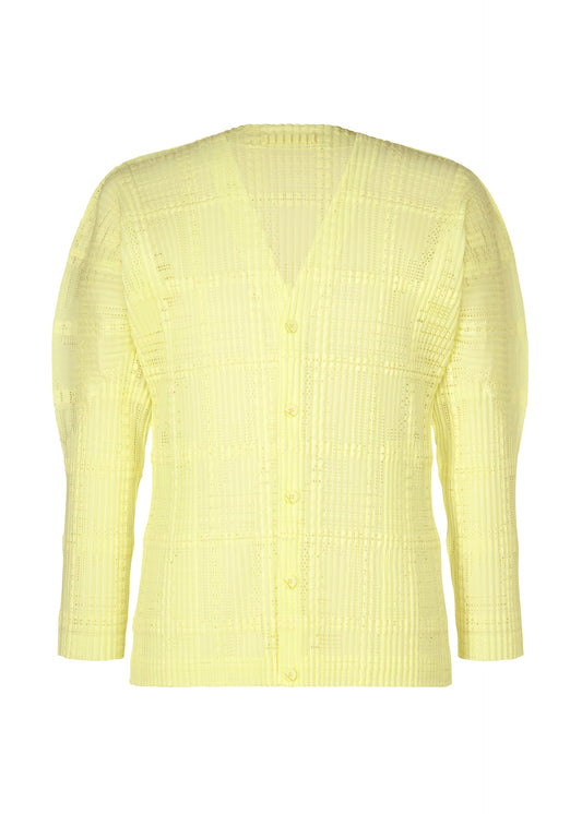 A product shot of the HOMME PLISSÉ ISSEY MIYAKE LACE GRID PLEATS jacket in yellow.