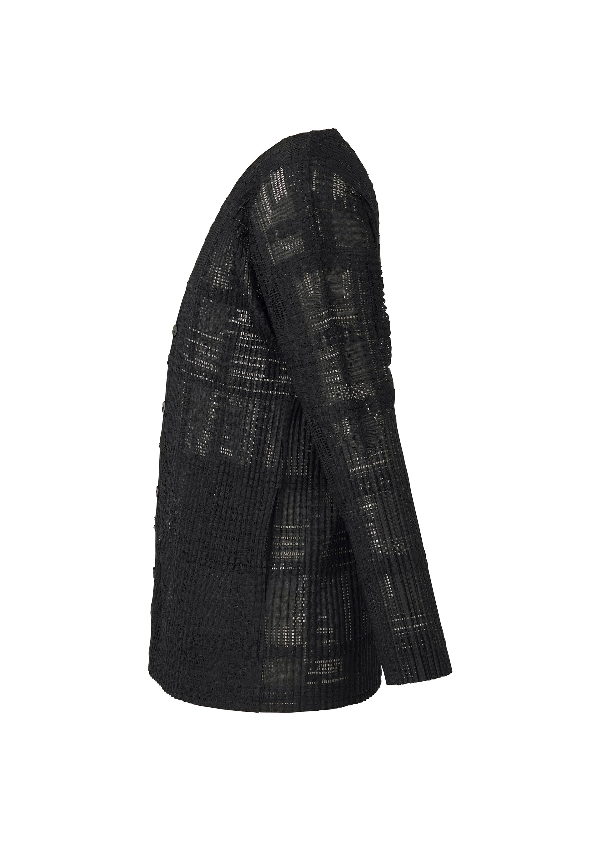 A detail shot of the HOMME PLISSÉ ISSEY MIYAKE LACE GRID PLEATS jacket.