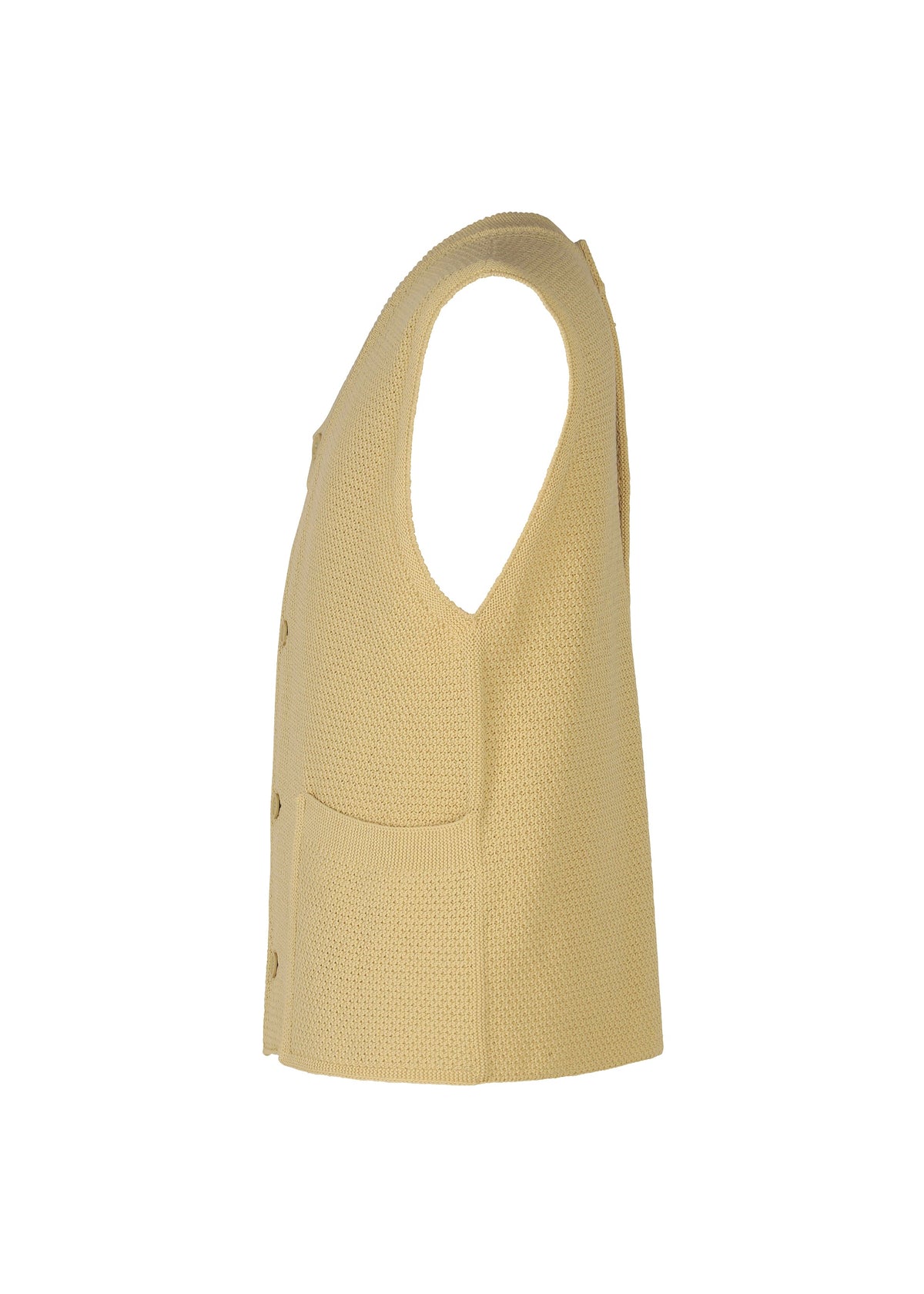 A detail shot of the HOMME PLISSÉ ISSEY MIYAKE RUSTIC KNIT vest.