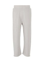 A product shot of the HOMME PLISSÉ ISSEY MIYAKE BASIC KNIT trousers in light gray.