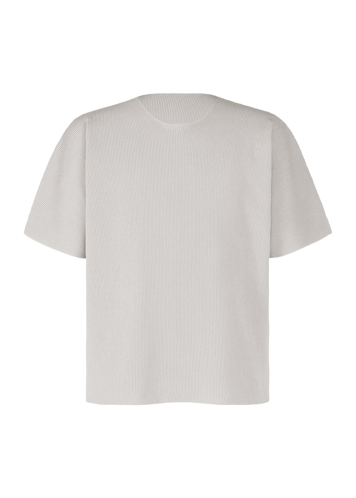 A product shot of the HOMME PLISSÉ ISSEY MIYAKE BASIC KNIT top in light gray.