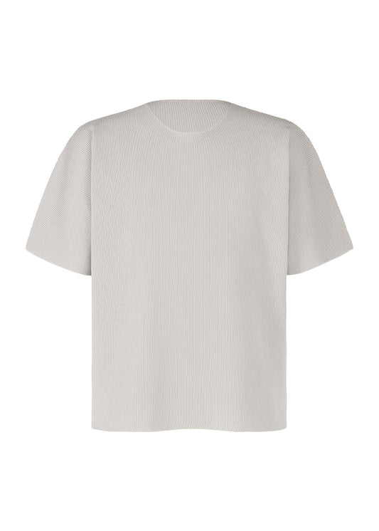 A product shot of the HOMME PLISSÉ ISSEY MIYAKE BASIC KNIT top in light gray.