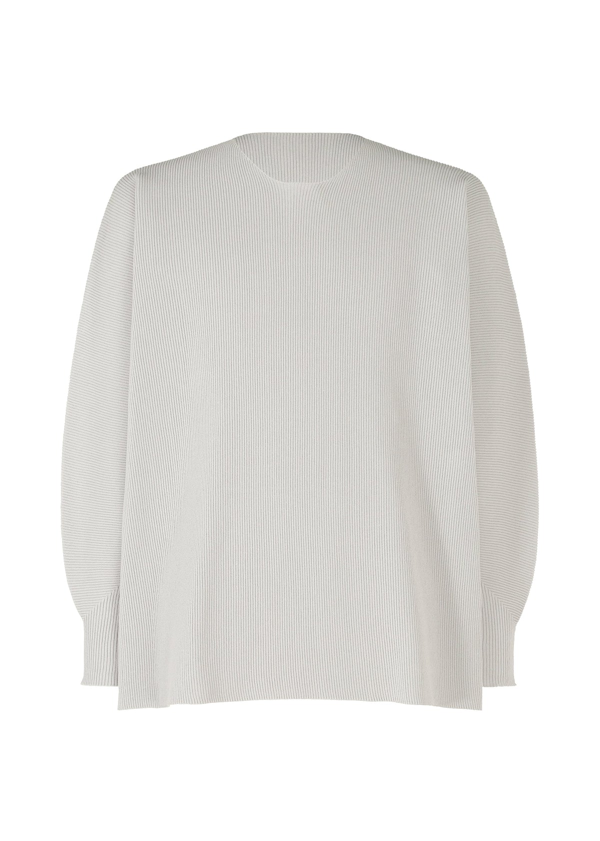 A product shot of the HOMME PLISSÉ ISSEY MIYAKE BASIC KNIT top in light gray.
