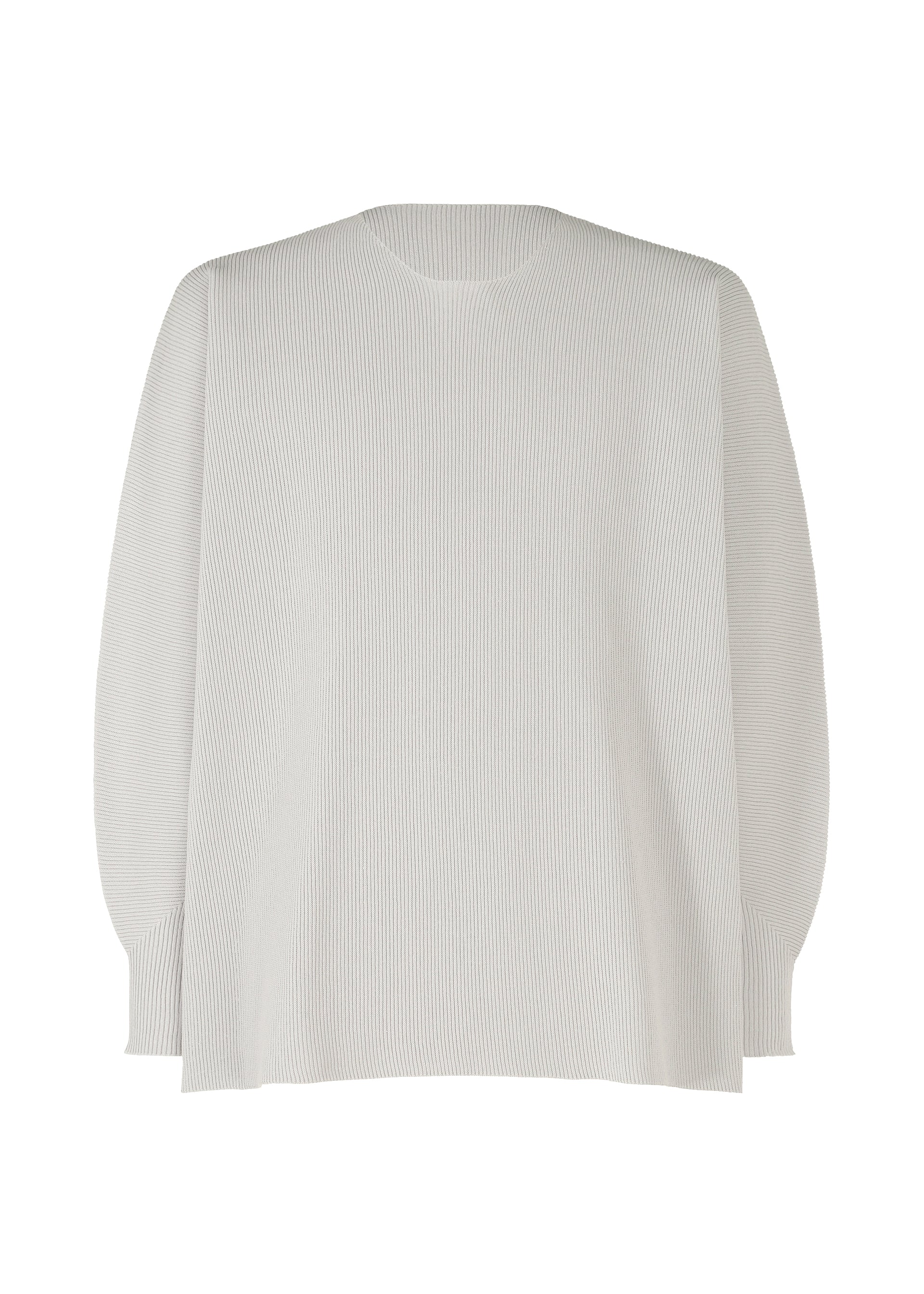 A product shot of the HOMME PLISSÉ ISSEY MIYAKE BASIC KNIT top in light gray.