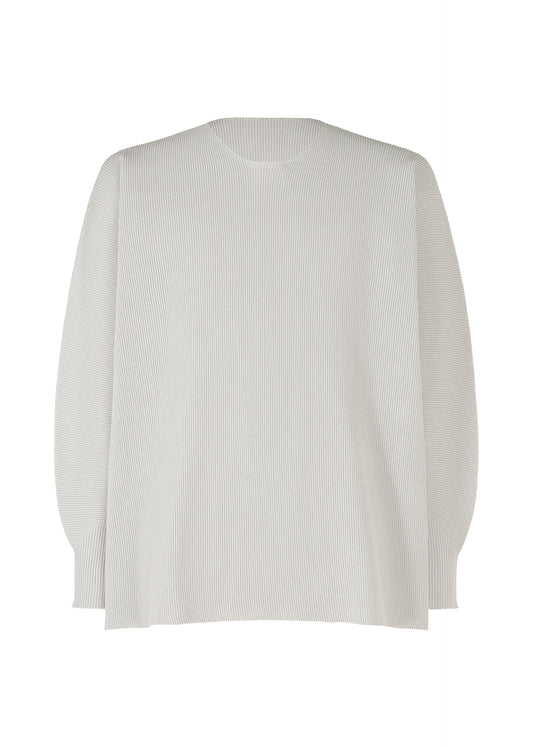 A product shot of the HOMME PLISSÉ ISSEY MIYAKE BASIC KNIT top in light gray.