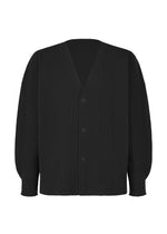 A product shot of the HOMME PLISSÉ ISSEY MIYAKE BASIC KNIT cardigan in black.