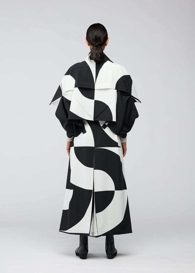 A model wears the 132 5. ISSEY MIYAKE CIRCULAR TILES jacket.