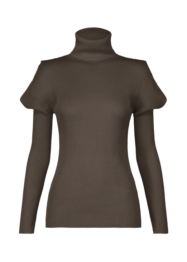 A product shot of the 132 5. ISSEY MIYAKE  FLAT RIB KNIT top in charcoal brown (49)