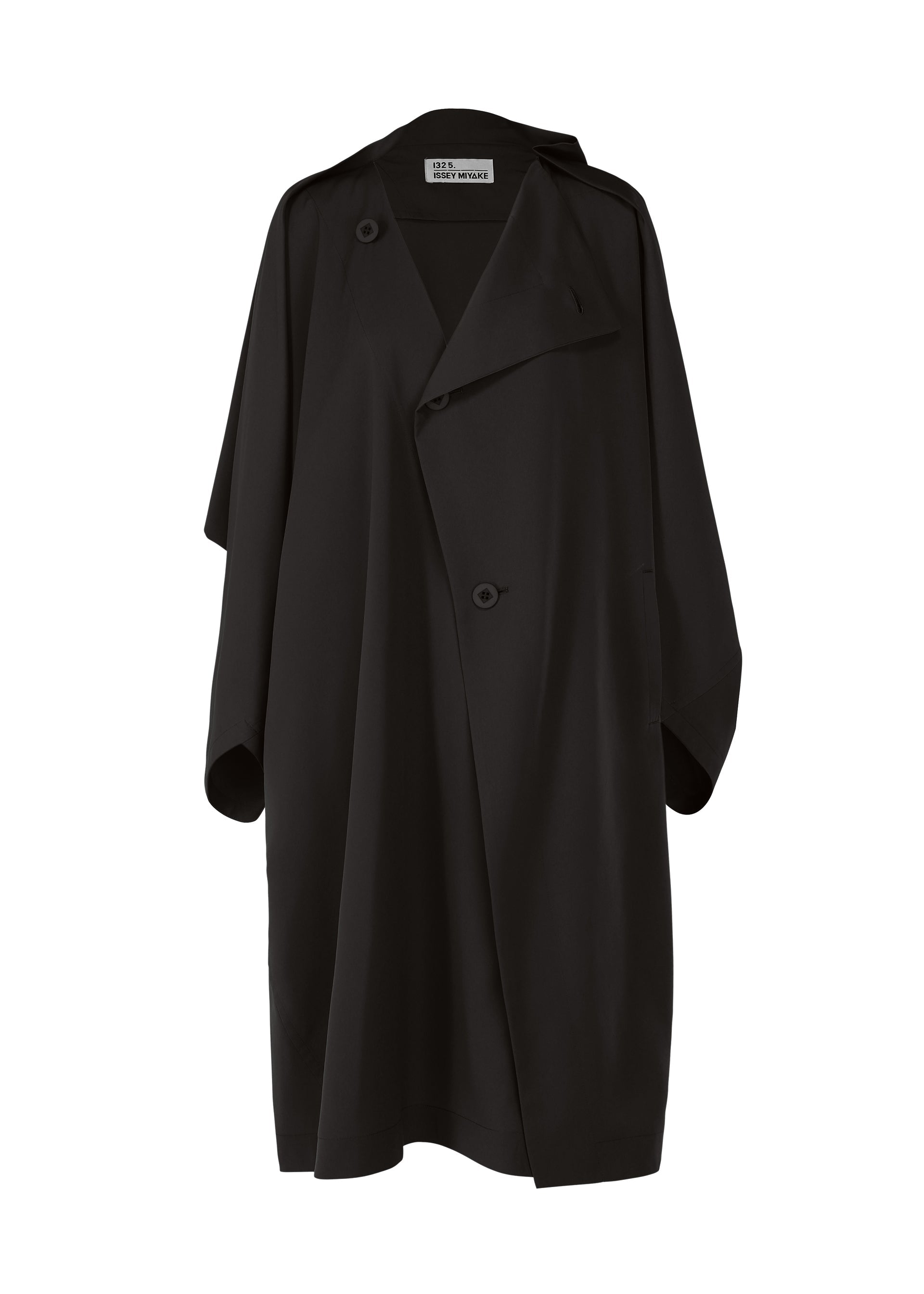 A product shot of the 132 5. ISSEY MIYAKE PARALLEL WRAP coat in black (15).