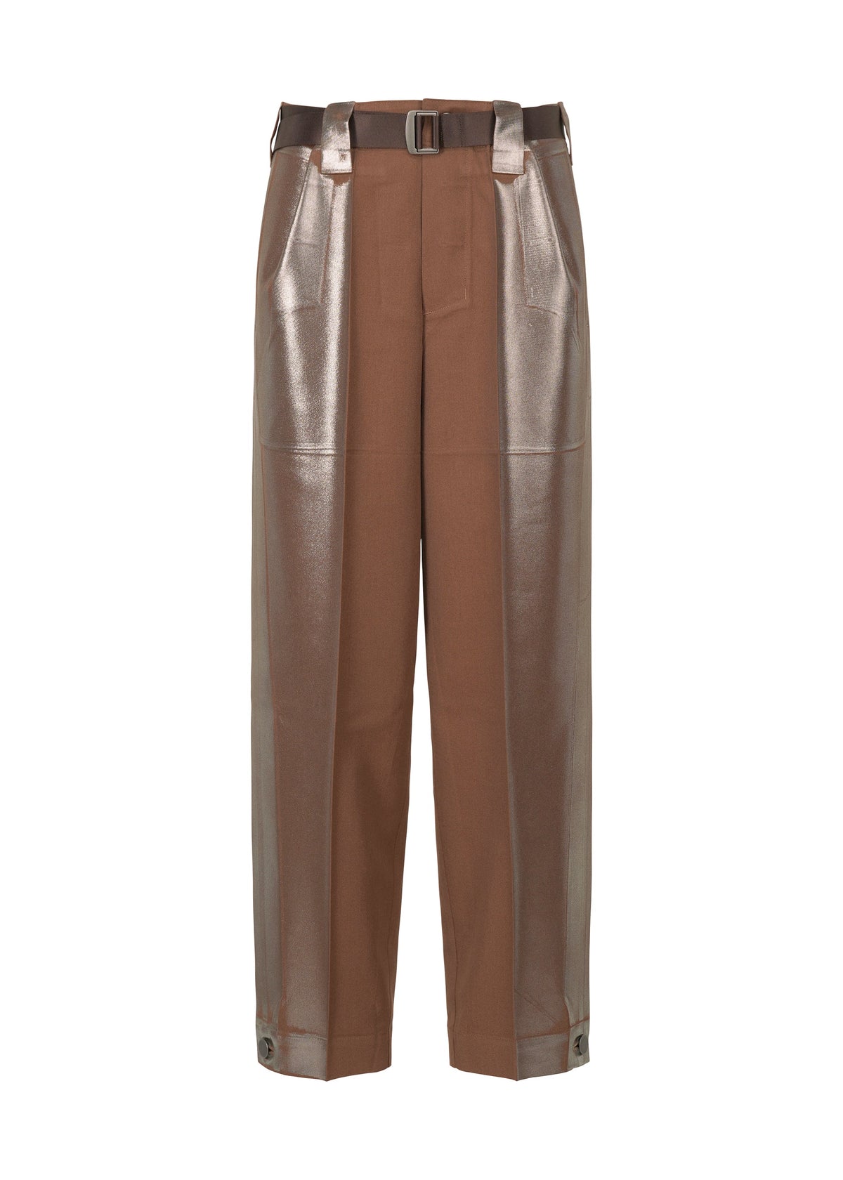 A product shot of the 132 5. ISSEY MIYAKE TUCKED FOIL trousers in brown (44).