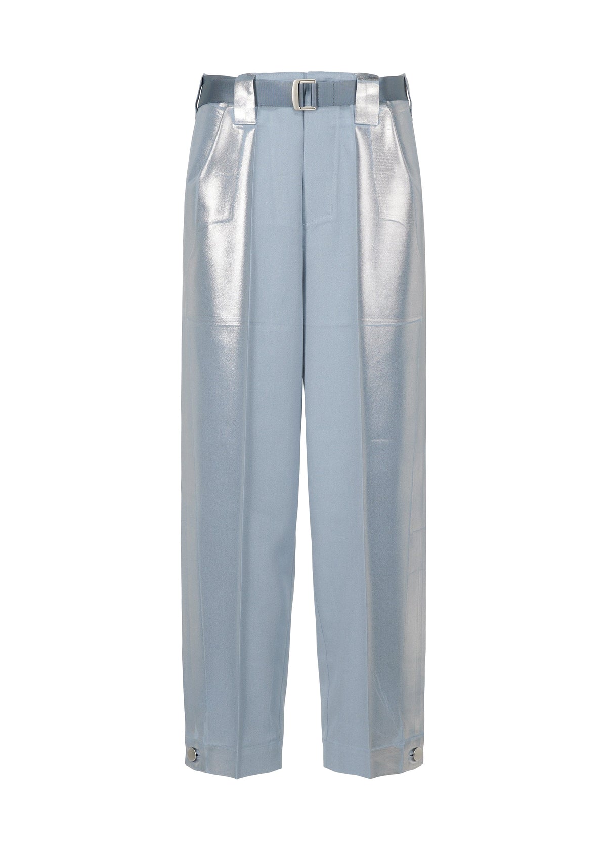 A product shot of the 132 5. ISSEY MIYAKE TUCKED FOIL trousers in light blue (71).