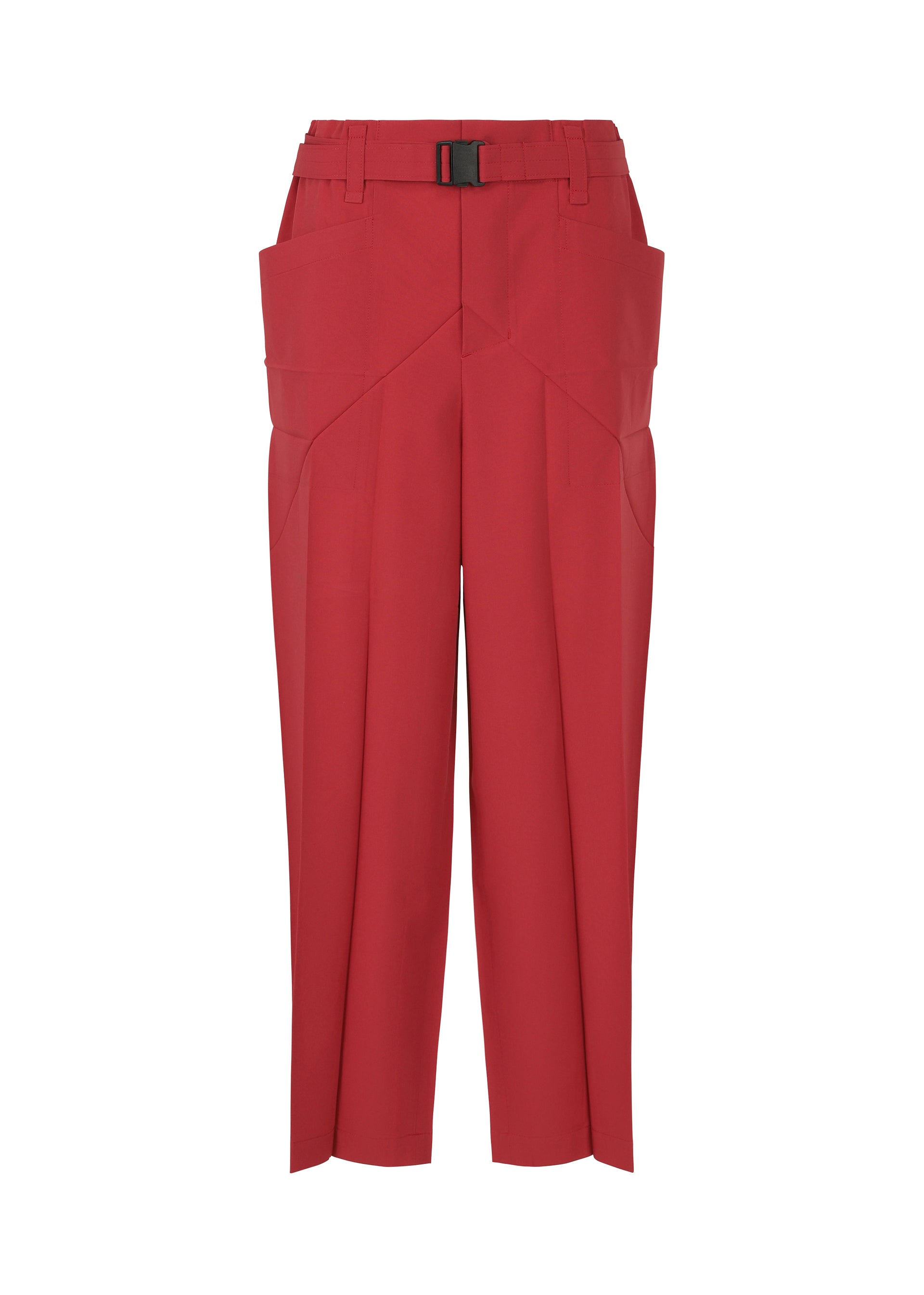 A product shot of the 132 5. ISSEY MIYAKE EDGE BOTTOMS trousers in crimson (28).