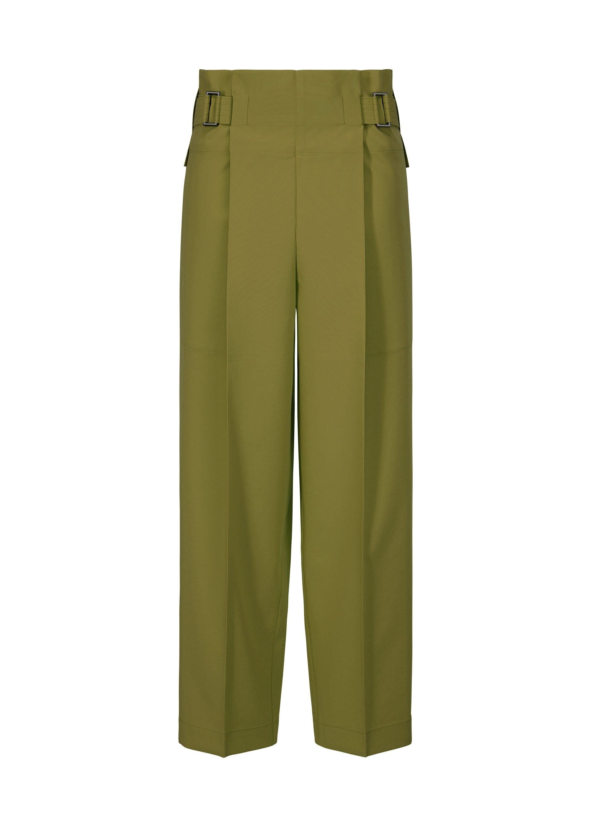 A product shot of the 132 5. ISSEY MIYAKE FLAT TUCK trousers in khaki (65).