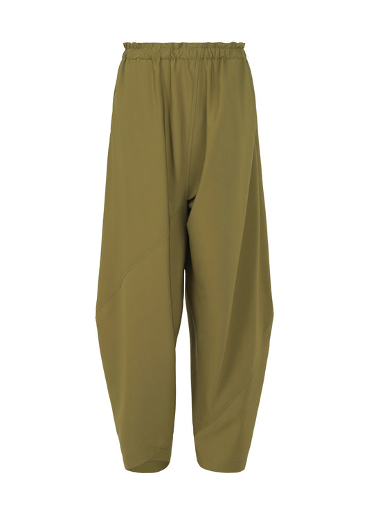 A product shot of the 132 5. ISSEY MIYAKE PARALLEL WRAP trousers in khaki (65).