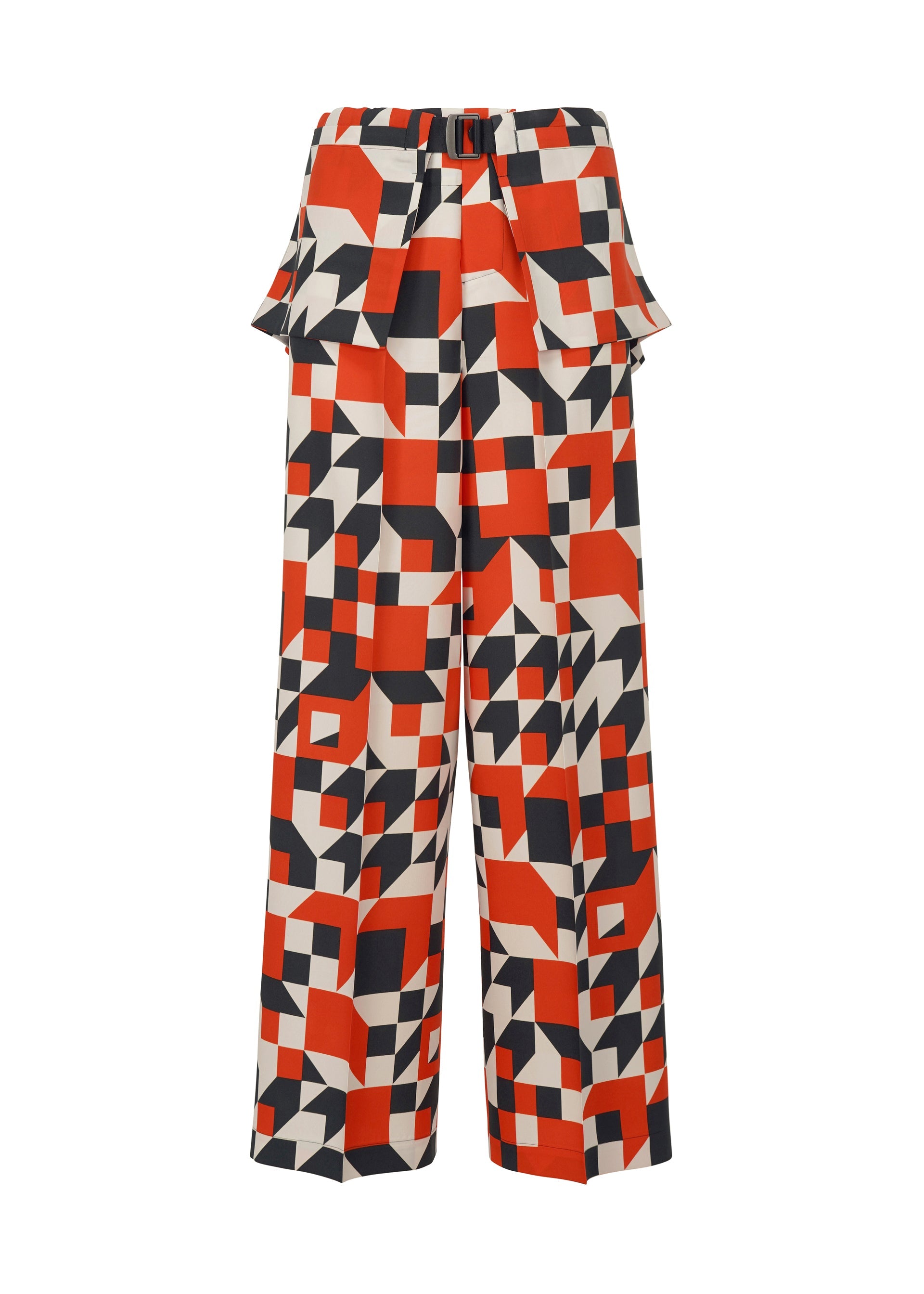 A product shot of the 132 5. ISSEY MIYAKE BOX COMPOSITION trousers in scarlet (27).