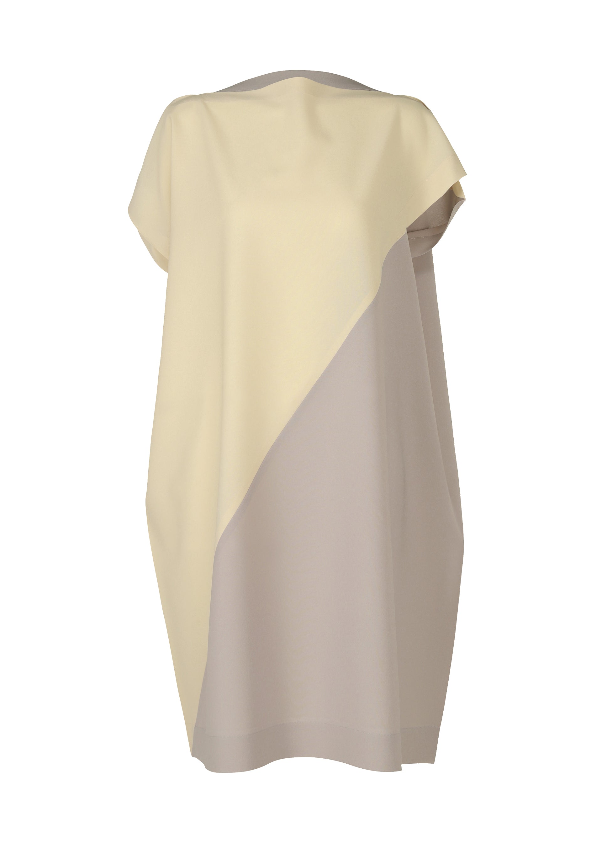 A product shot of the 132 5. ISSEY MIYAKE FLAT T BI COLOR dress in cream x greige (07).