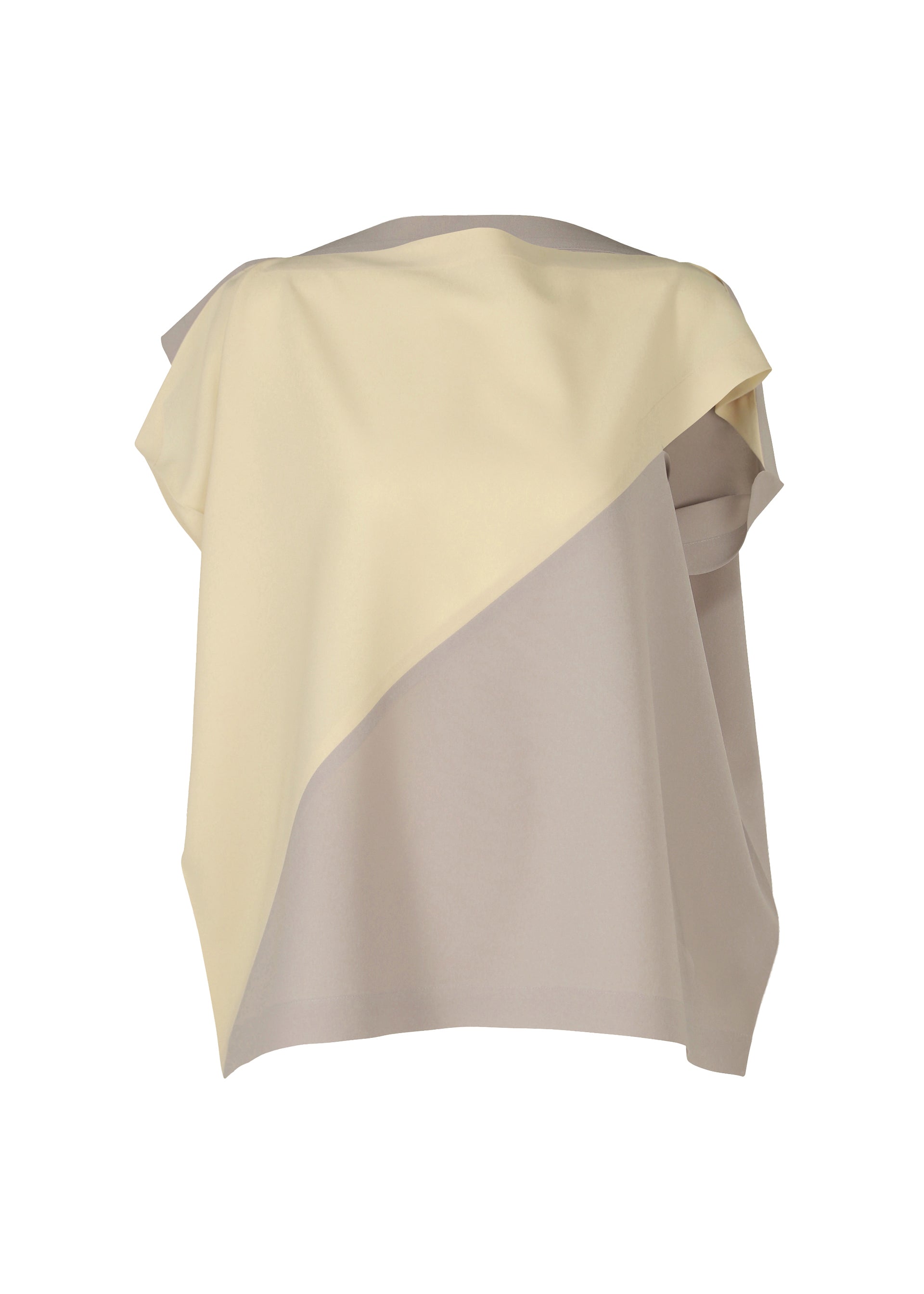 A product shot of the 132 5. ISSEY MIYAKE FLAT T BI COLOR shirt in cream x greige (07).