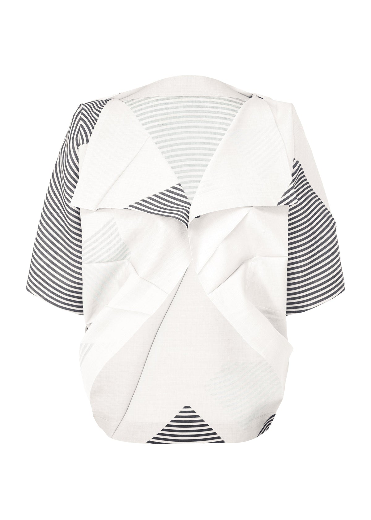 A product shot of the 132 5. ISSEY MIYAKE FOLD RAMIE PRINT cardigan in white (01).