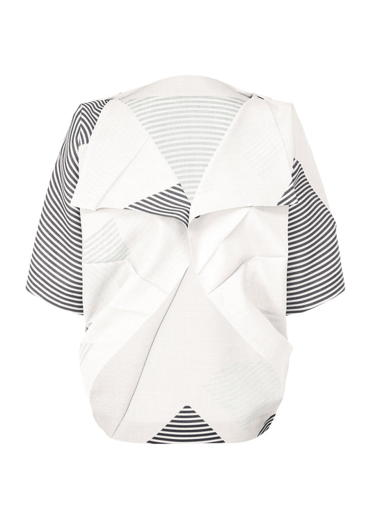 A product shot of the 132 5. ISSEY MIYAKE FOLD RAMIE PRINT cardigan in white (01).