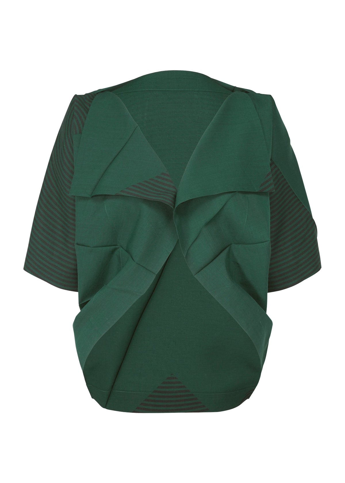 A product shot of the 132 5. ISSEY MIYAKE FOLD RAMIE PRINT cardigan in viridian (61).