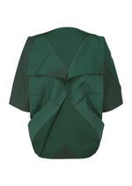 A product shot of the 132 5. ISSEY MIYAKE FOLD RAMIE PRINT cardigan in viridian (61).