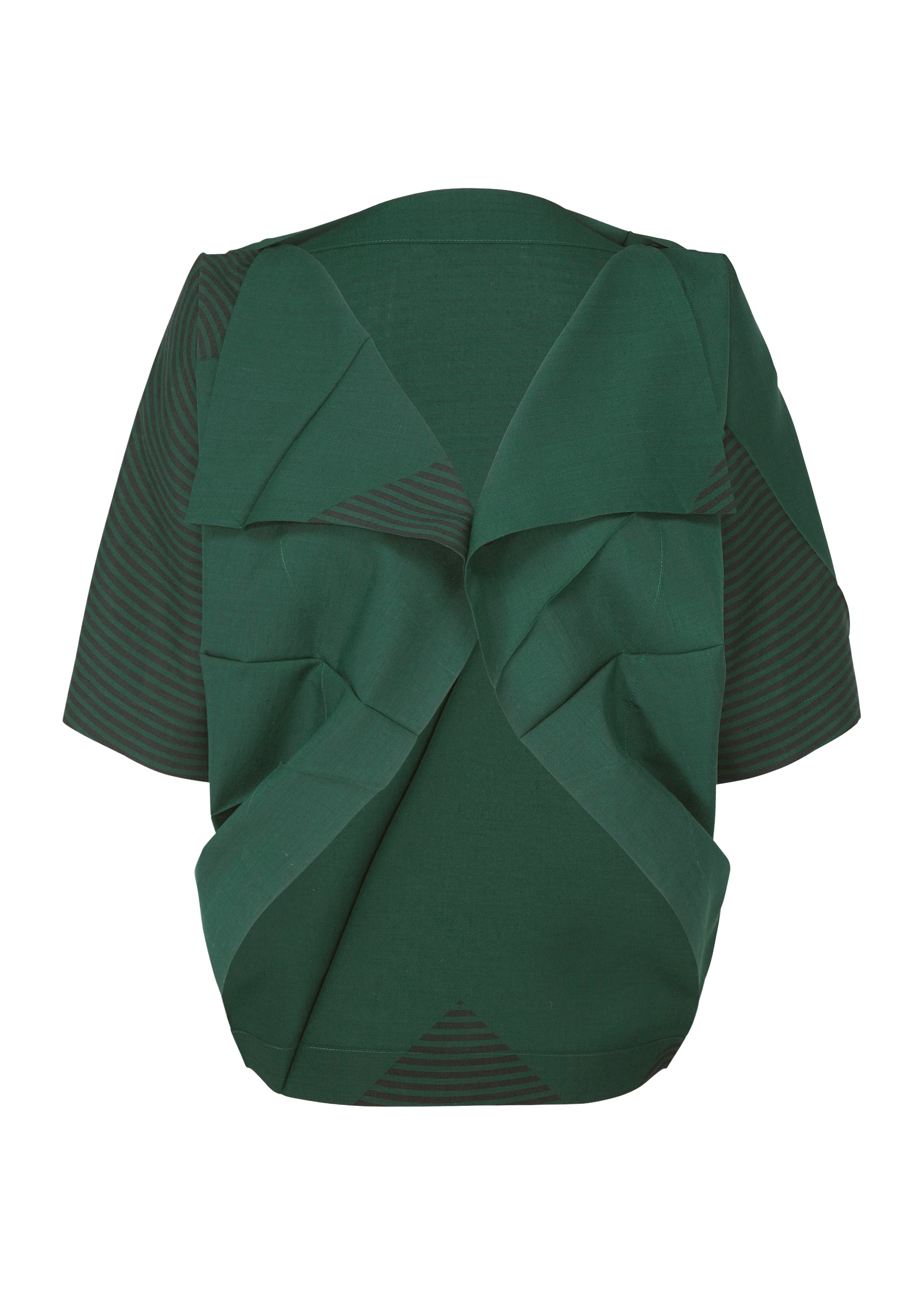 A product shot of the 132 5. ISSEY MIYAKE FOLD RAMIE PRINT cardigan in viridian (61).
