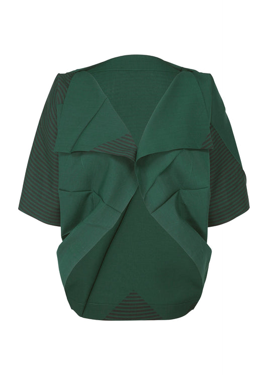 A product shot of the 132 5. ISSEY MIYAKE FOLD RAMIE PRINT cardigan in viridian (61).