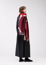 A model wears the 132 5. ISSEY MIYAKE POSITIONS STOLE stole.