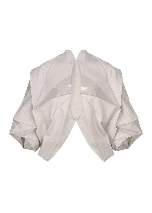 A product shot of the 132 5. ISSEY MIYAKE NO.16 FOIL cardigan in pearl white (03).