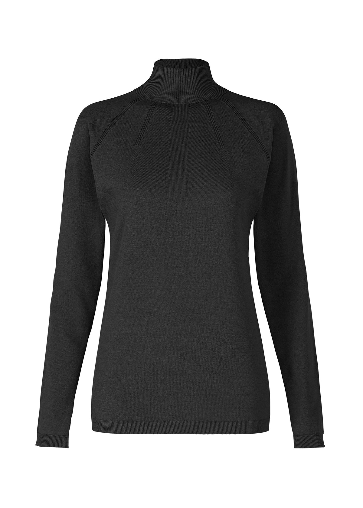 A product shot of the 132 5. ISSEY MIYAKE DARTED KNIT top in black.