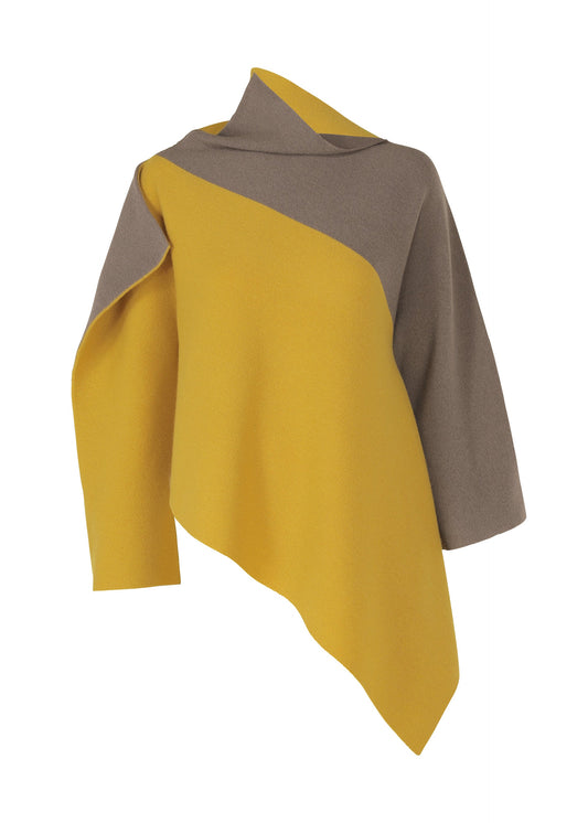 A product shot of the 132 5. ISSEY MIYAKE POSITIONED KNIT top in grey x mustard (17).