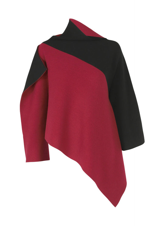 A product shot of the 132 5. ISSEY MIYAKE POSITIONED KNIT top in black x bordeaux (19).