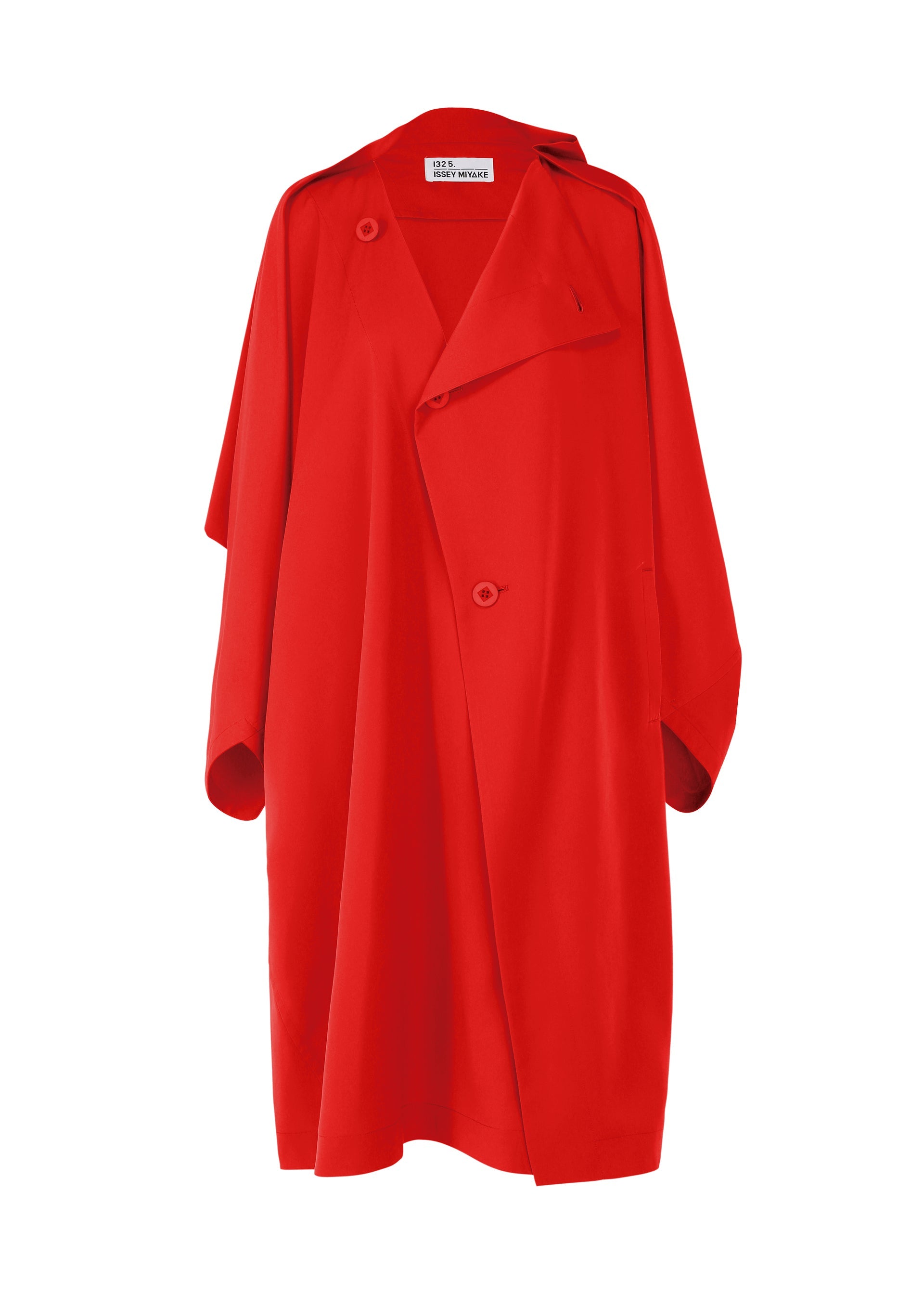 A product shot of the 132 5. ISSEY MIYAKE PARALLEL WRAP coat in red (24).