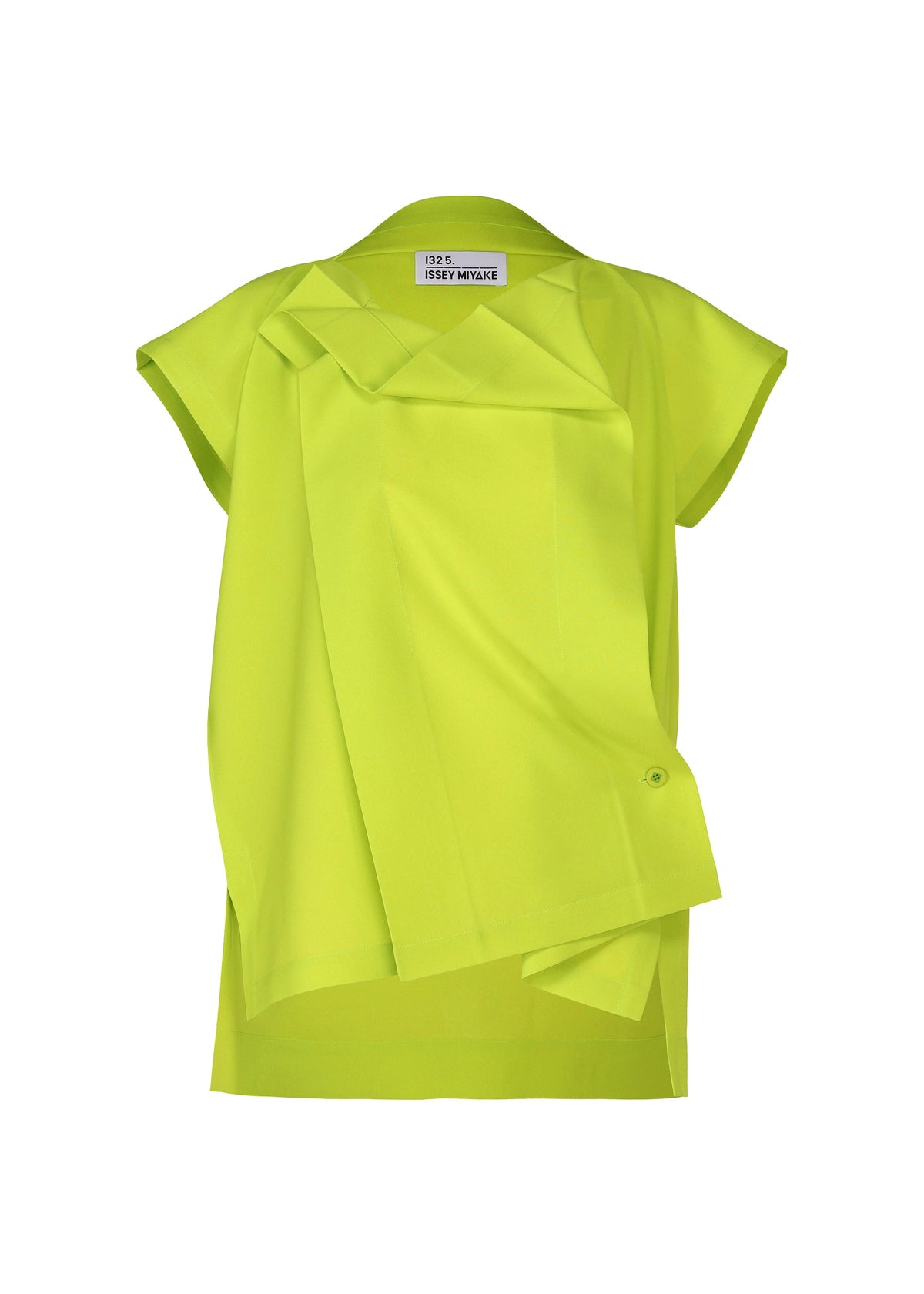 A product shot of the 132 5. ISSEY MIYAKE FLAT TUCK T shirt in yellow green.