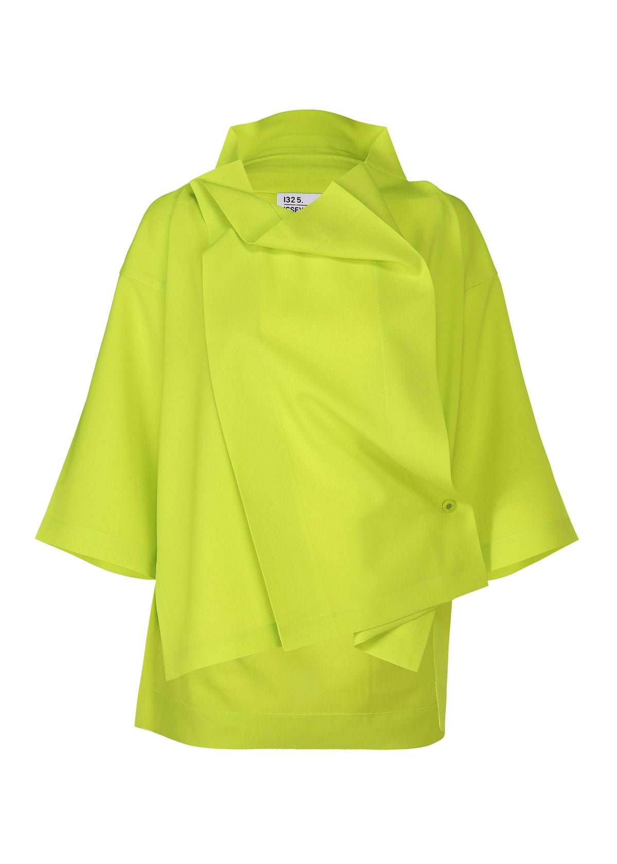 A product shot of the 132 5. ISSEY MIYAKE FLAT TUCK T shirt in yellow green.
