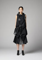 A model wears the 132 5. ISSEY MIYAKE No.1-1 no-1-1-dress-black-x-silver.