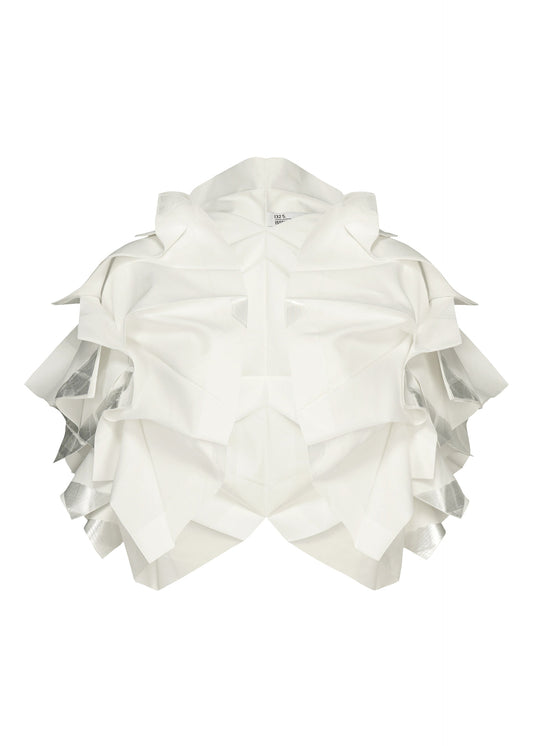 A product shot of the 132 5. ISSEY MIYAKE No.10-1 cardigan in white×silver.