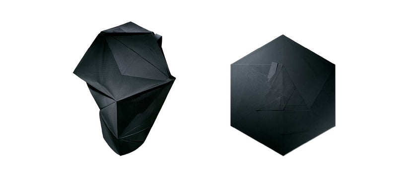 Centre: No. 17 PRINT Dress in Charcoal, shown in both three-dimensional form and folded flat, against a white background.