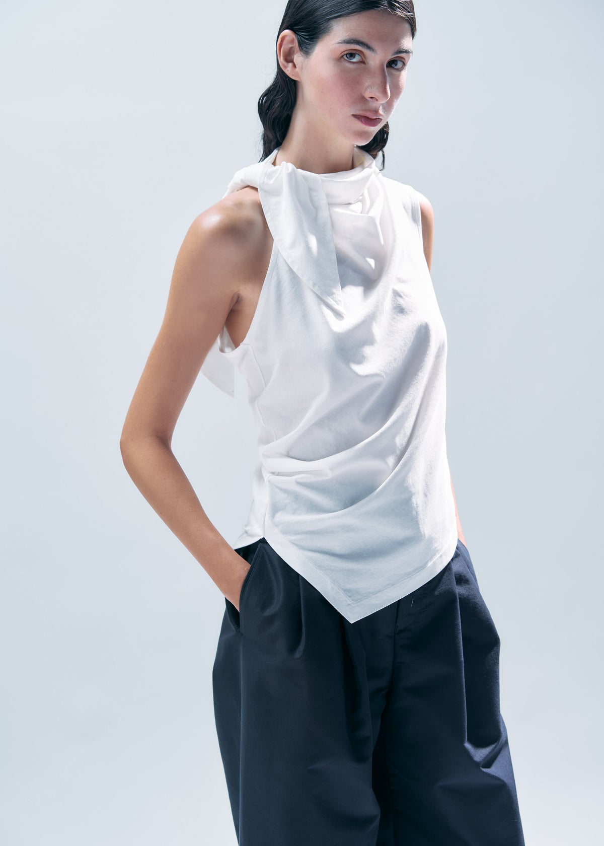 COTTON KNOT JERSEY Top White