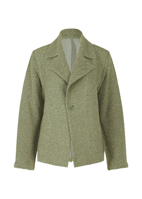 A product shot of the ISSEY MIYAKE WARM PLEATS jacket in khaki-hued (67).