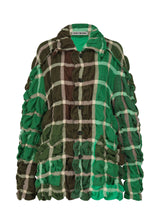 A product shot of the ISSEY MIYAKE PRISM CHECK jacket in green-hued (66).